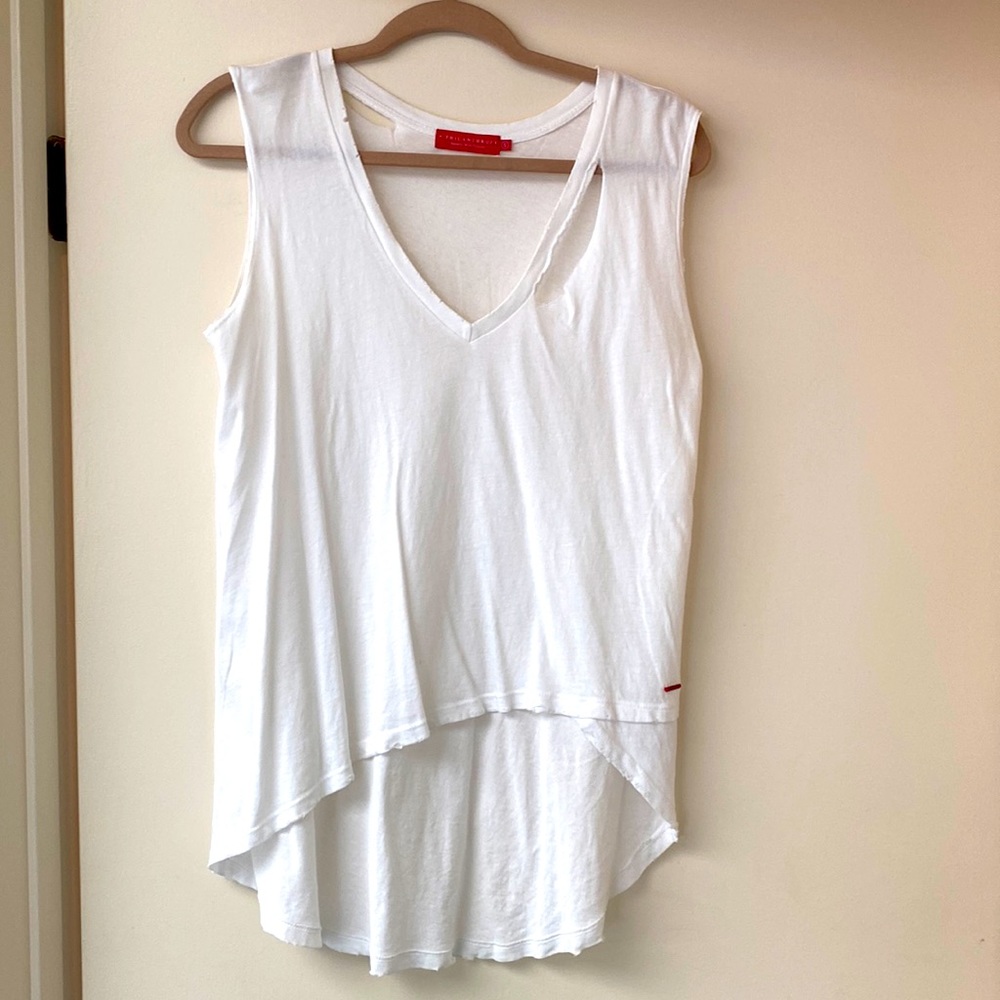 N:philanthropy asymmetrical distressed tank top